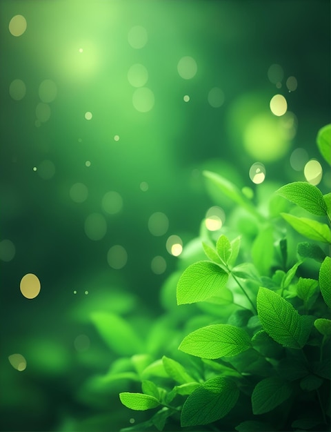 녹색 식물은 빛이 비치는 녹색 배경에 나뭇잎