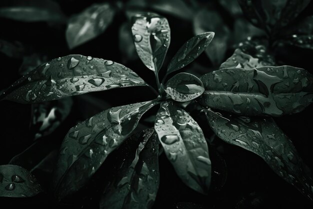 Green plant leaves natural background dark moody close up botanical texture ai generated content