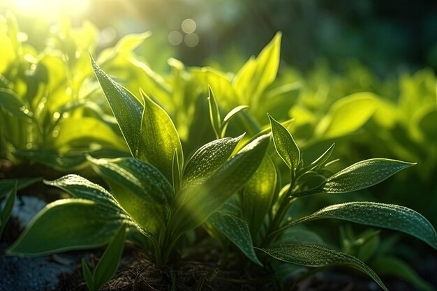 Green plant leaves with sunlight