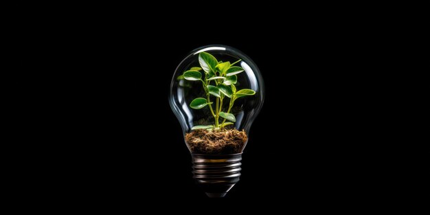 Green plant in light bulb renewable sustainable energy concept eco power generative ai