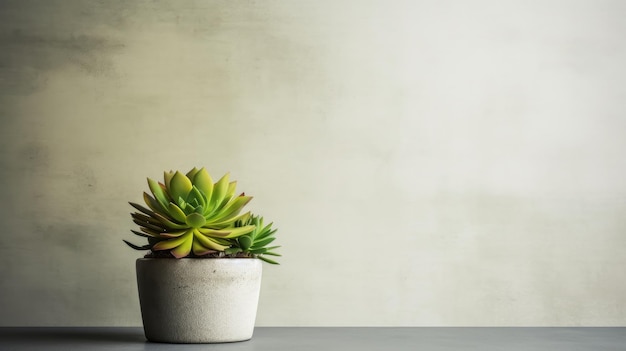 テーブルの上の鉢に緑の植物