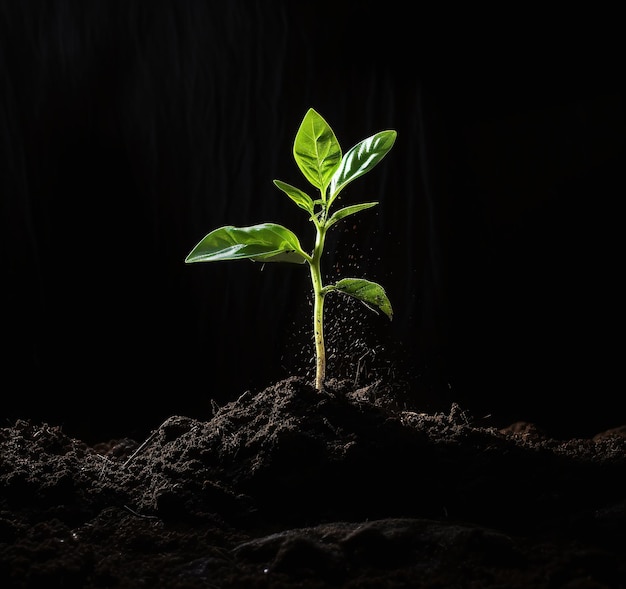 a green plant sprouting amidst the dirt