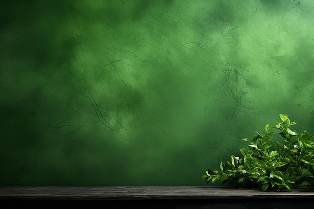 A green plant on a table with a green background.