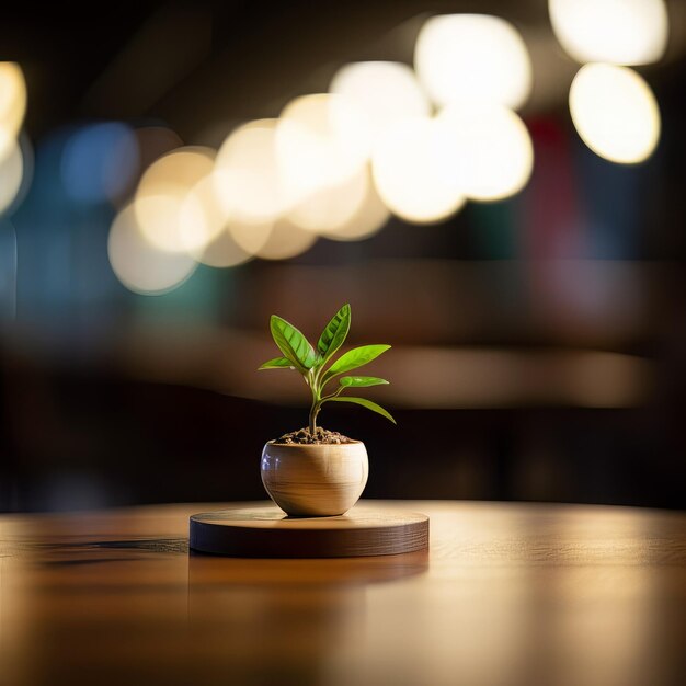 A green plant on top of table at a bar