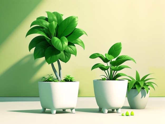 A green plant in a white planter amp green wall Ai generated image