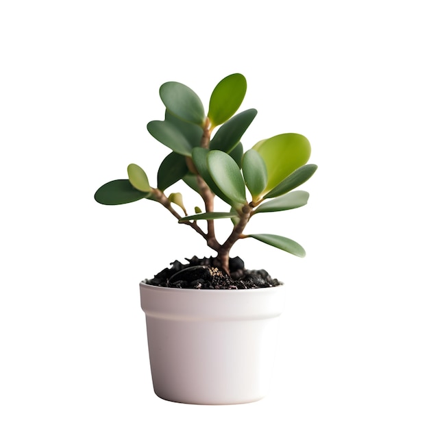 Green plant in white pot isolated on white background with clipping path