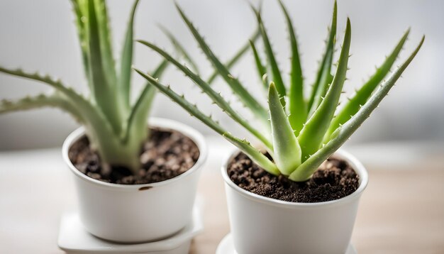 a green plant in a white pot with a green plant in it