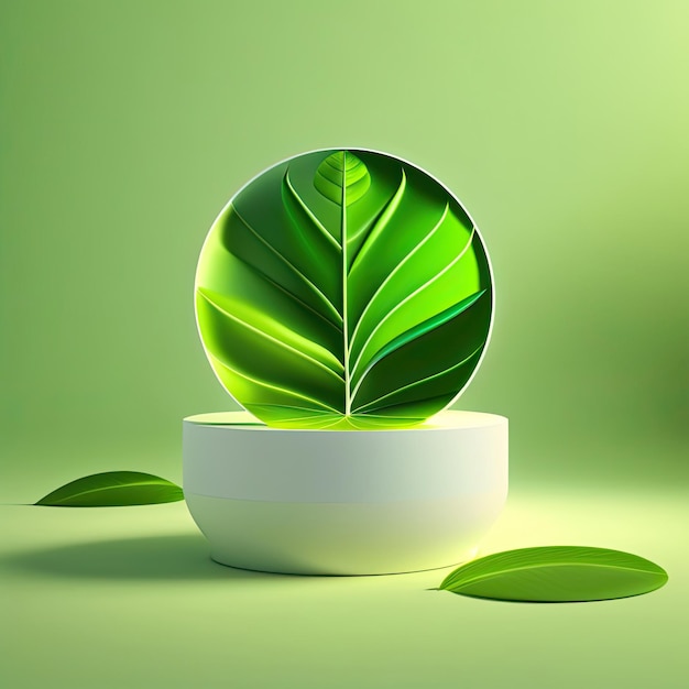 a green plant in a white vase with green leaves on the top.