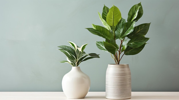 A green plant in a white vase