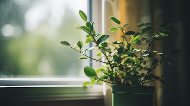 Premium AI Image | A green plant on a windowsill