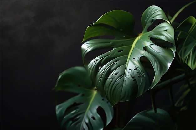 Photo a green plant with a black background and a black background