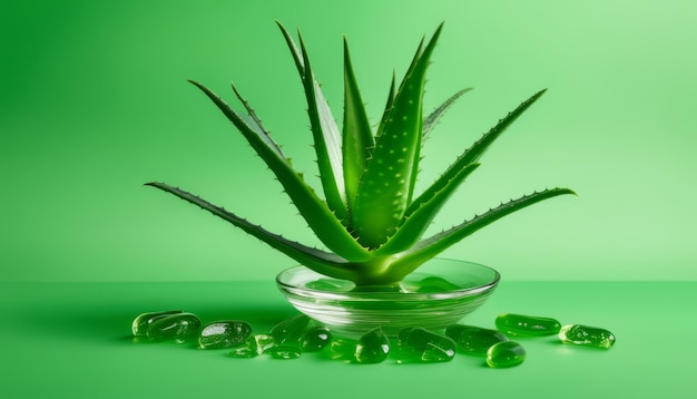 A green plant with green leaves and green beads around it