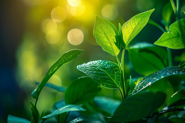 Green plant with leaf in the sunlight