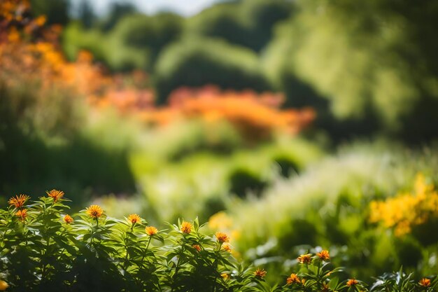 Photo a green plant with orange flowers in the background