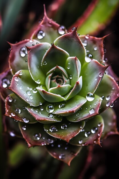 A green plant with water droplets on it