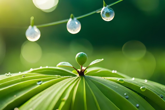 A green plant with water droplets on it