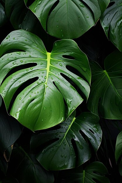 Photo a green plant with water drops on it