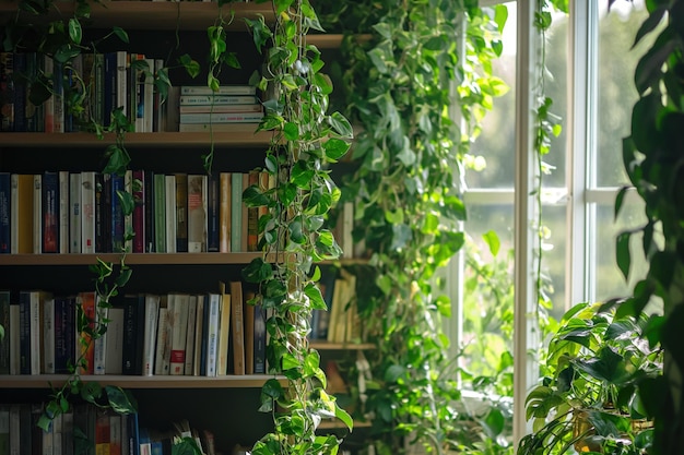 Green Plantfilled Bookshelf