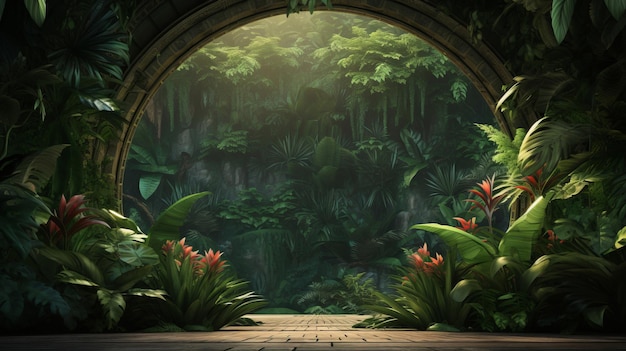 Green plants indoor garden fantasy forest area with copyspace