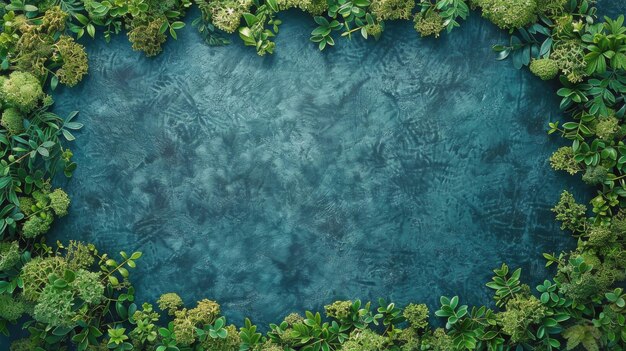 Green Plants and Leaves on Blue Background