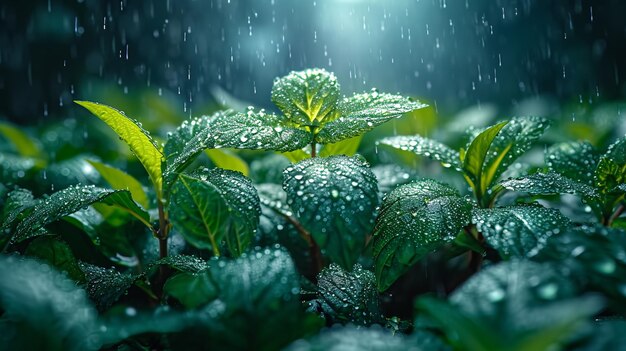 雨の日の緑の植物