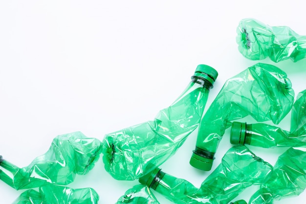 Green plastic bottles used, copyspace