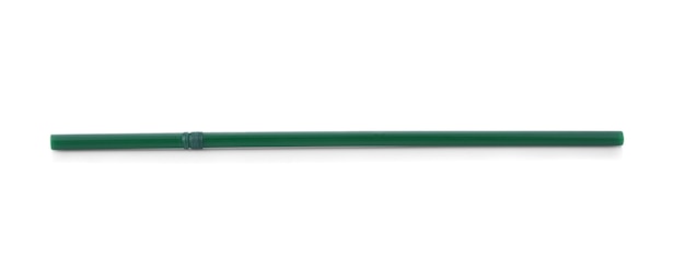 Green plastic drinking straw isolated on white