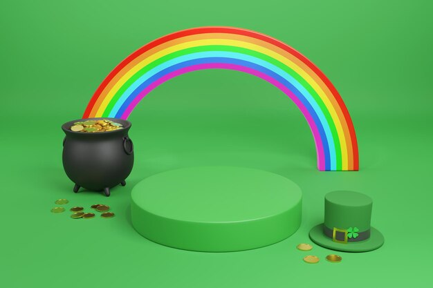 green platform with saint patrick39s day decoration 3d illustration