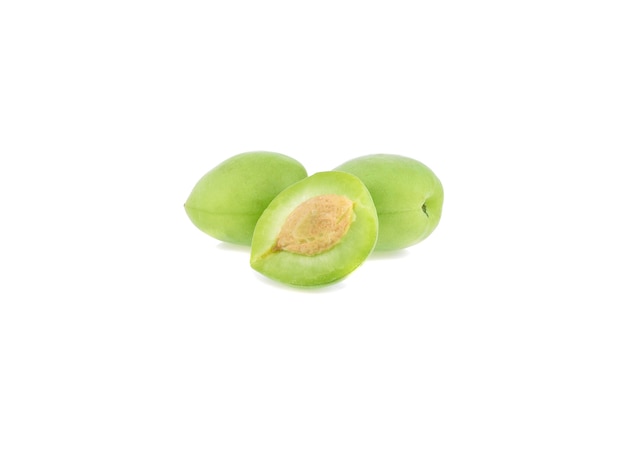 Green plum isolated on white background