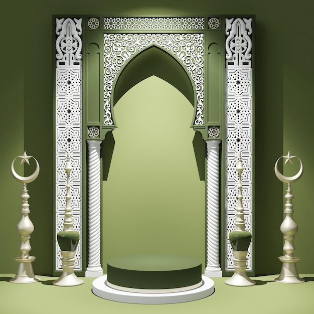 Green Podium mockup Eastern or Arabic design