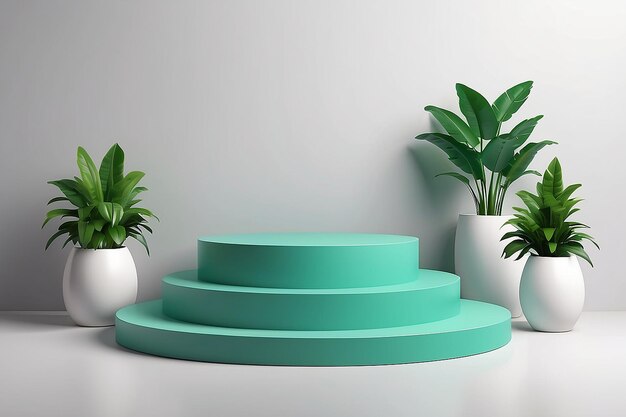 Green podium pedestal scene 3d vector illustration art