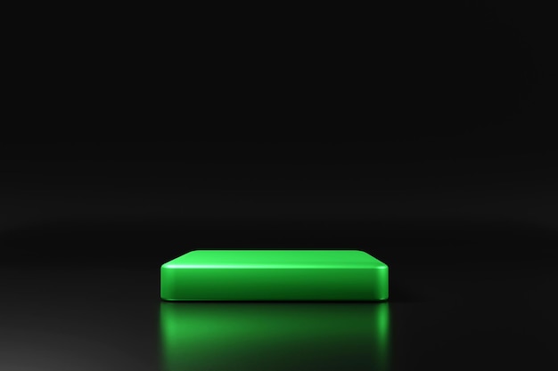 green podium with black background in 3d render design.