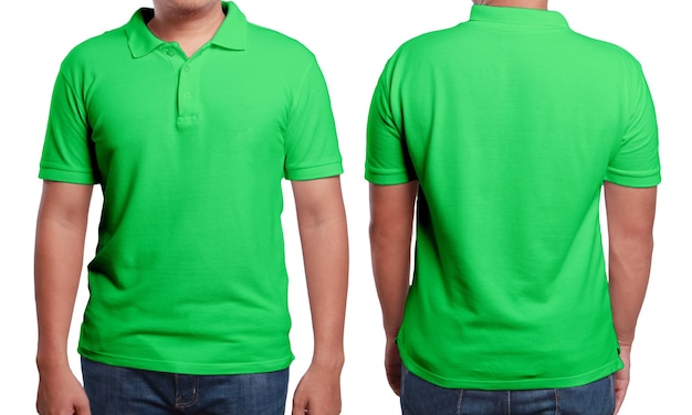 Green polo tshirt mock up front and back view Shirt design copy space template