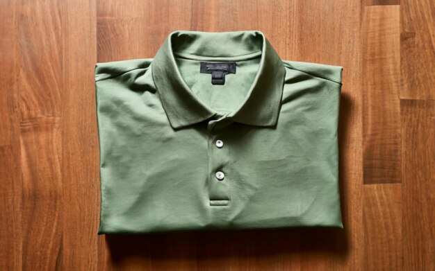Photo green polostyle tshirt folded on a wooden table