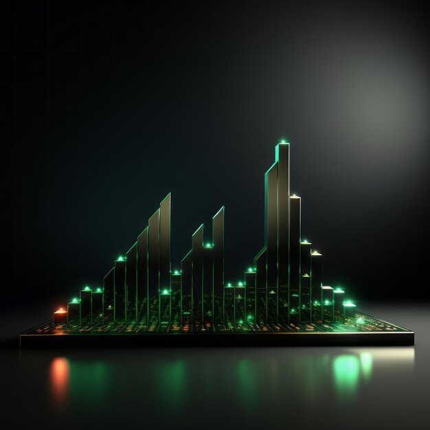 Photo green polyline curve a sharp arrow of market growth from the graph