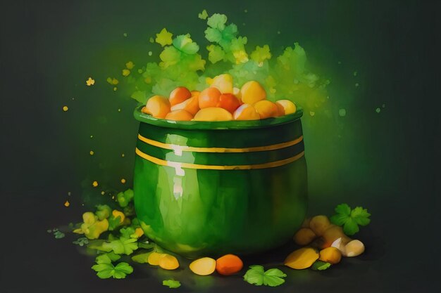 Green pot of gold for St Patrick's Day Generative AI