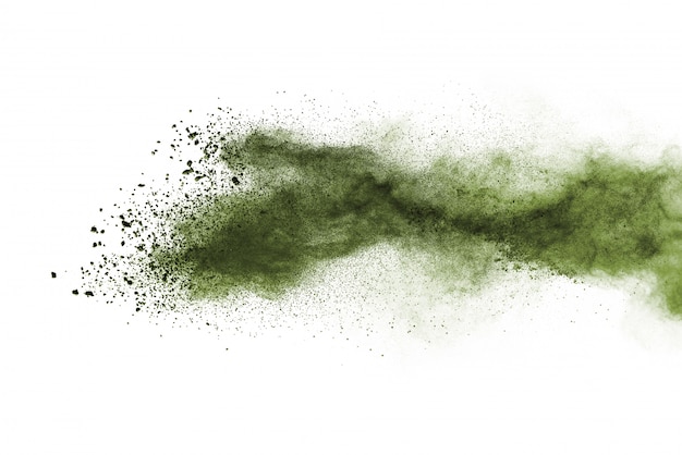 Green powder explosion isolated on white background