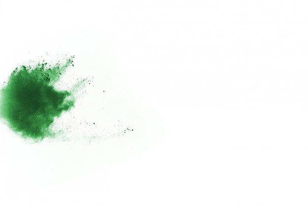 Green powder explosion on white background.   