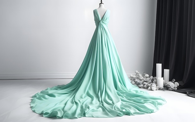 Green prom dress with a train