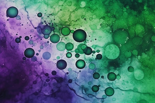 Green and purple abstract paint with a blue and green background