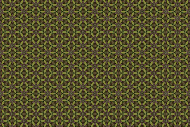 A green and purple background with a pattern of flowers and leaves.