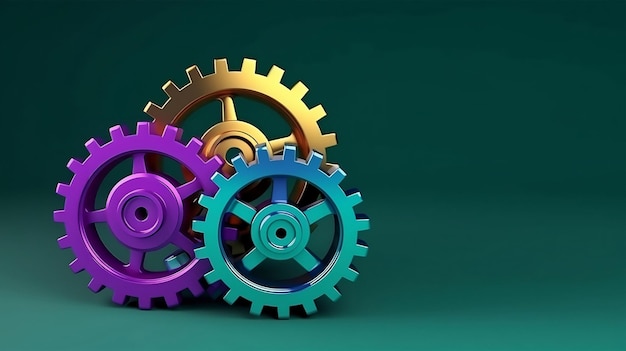 A green and purple cogs are stacked together on a green background Cogwheel gear setting symbol