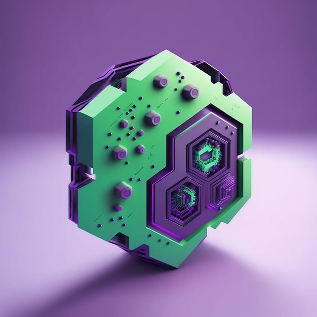 A green and purple cube with the number 12 on it