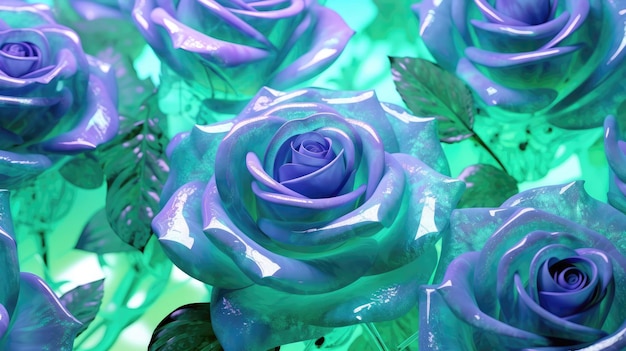 Photo green and purple rose flowers glitter super detail generative ai