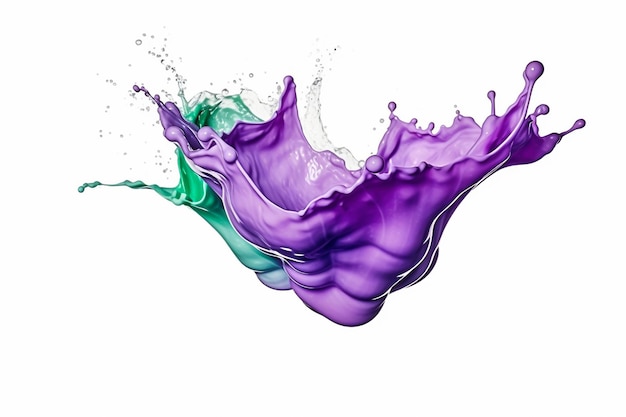 жидкость зеленого и фиолетового цвета воды или всплеск йогурта на изолированном белом фоне всплеск волны