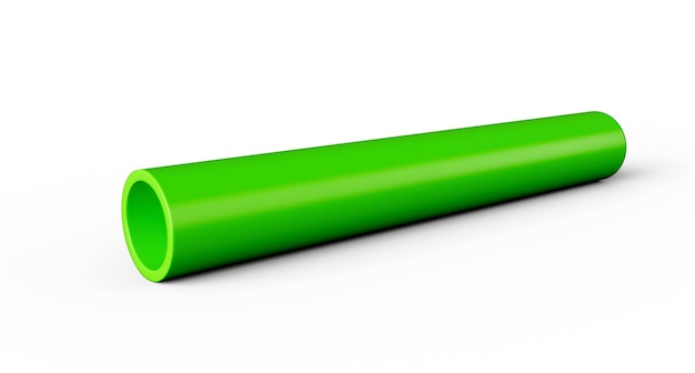 Green PVC pipe isolated on white background 3d illustration