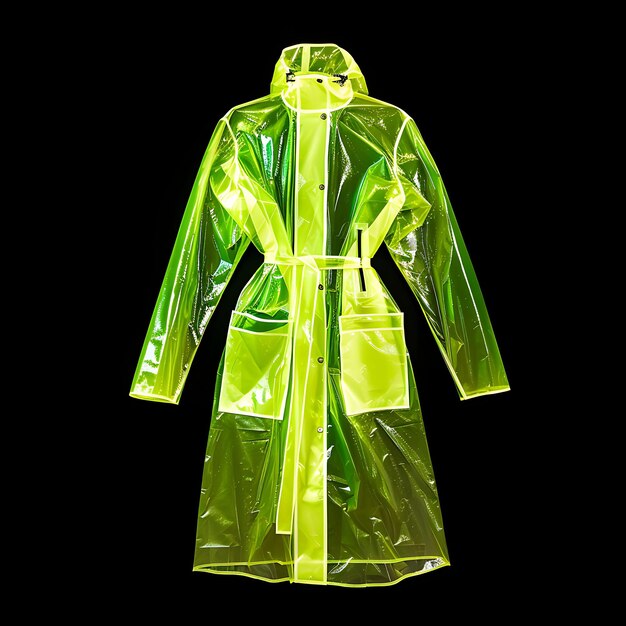 a green raincoat with a green and yellow raincoat on it