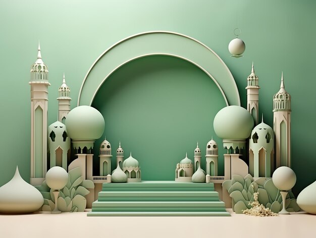 green Ramadhan podium with elegant looks