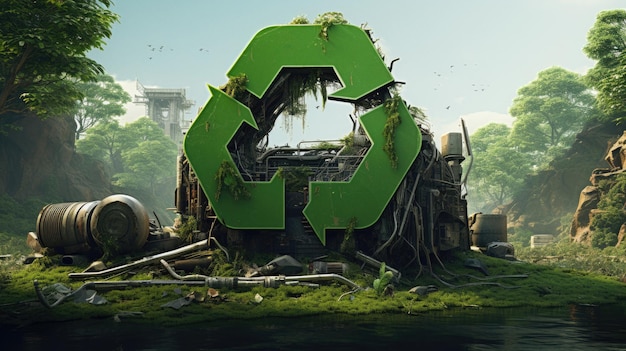 Green recycle symbol machinery style