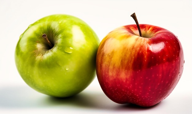 Green and red apples on white background stock photos